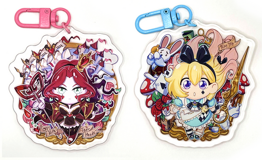 ALICE IN WONDERLAND KEYCHAINS: Alice and Queen of Hearts Acrylic Charms