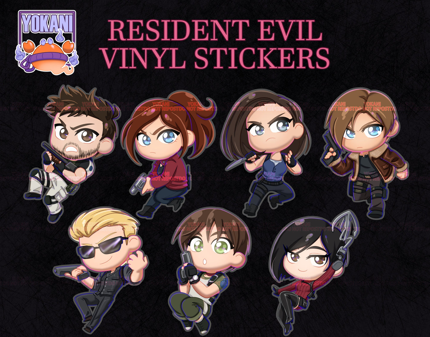 RESIDENT EVIL : Chris Redfield, Claire, Jill Valentine, Leon S Kennedy, Ada Wong, Wesker, Rebecca Chambers Vinyl Stickers - Cute Die Cut